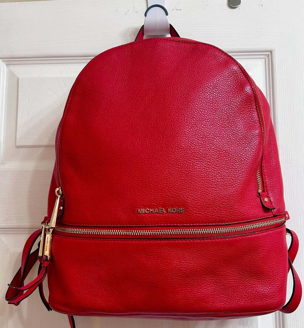 Michael Kors Rhea Zip Medium Leather Backpack Red